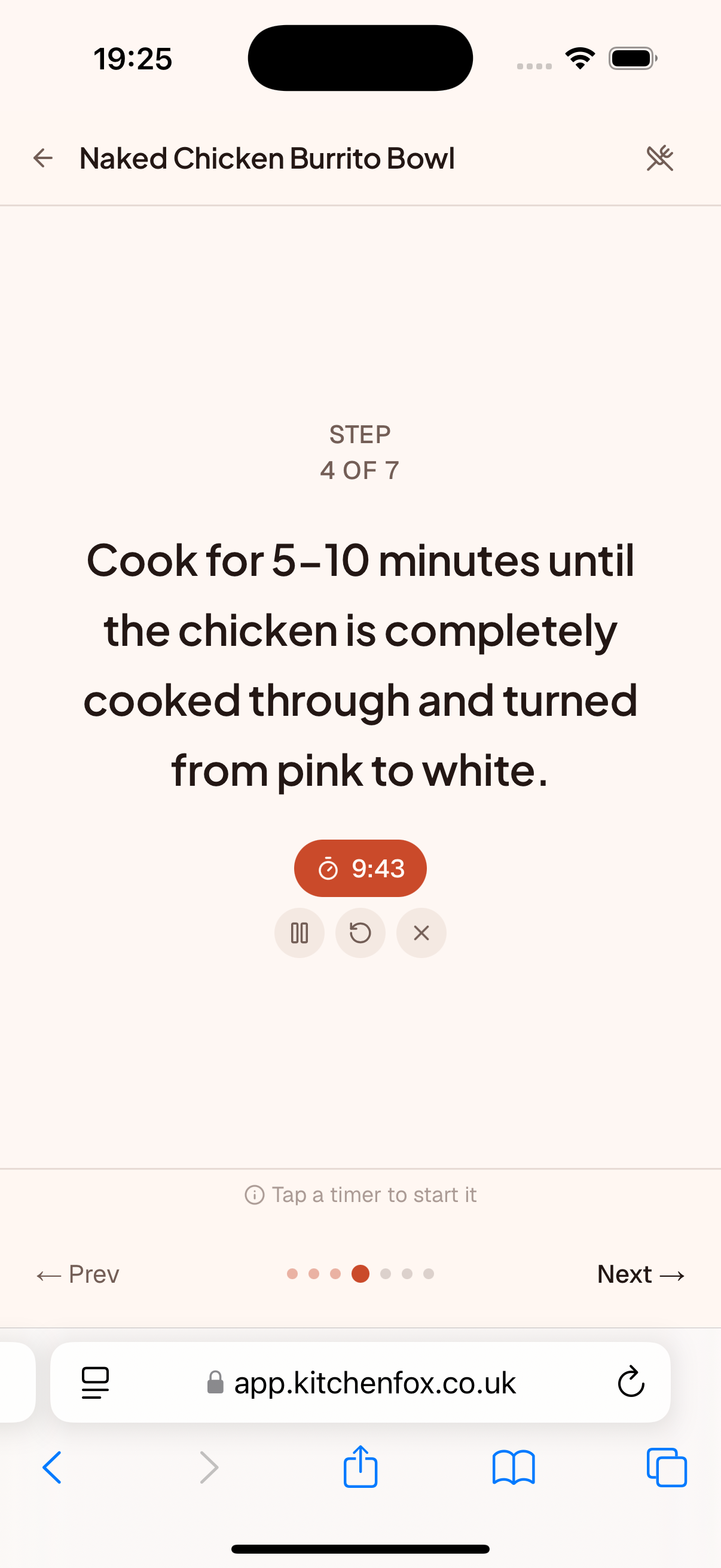 KitchenFox step-by-step cook mode with timer