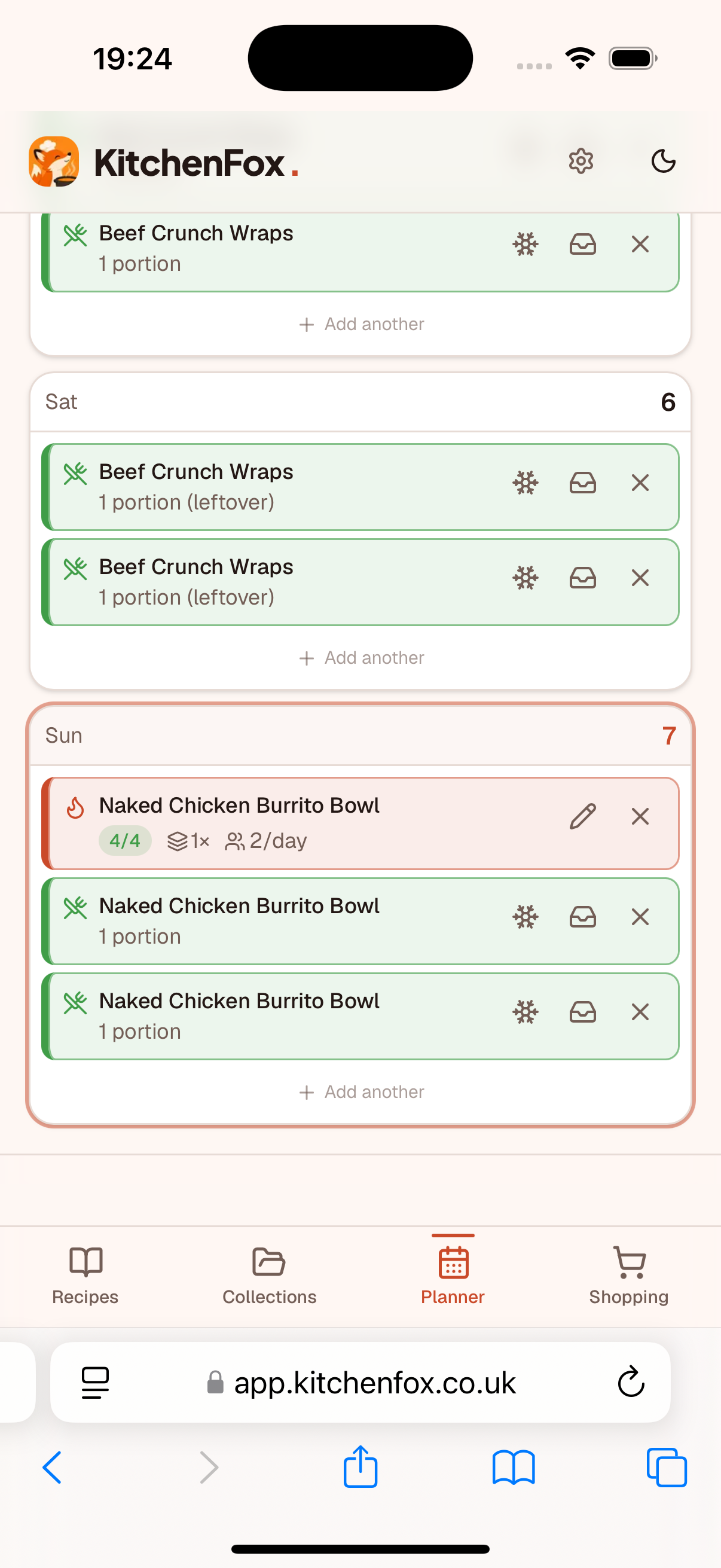 KitchenFox weekly meal planner